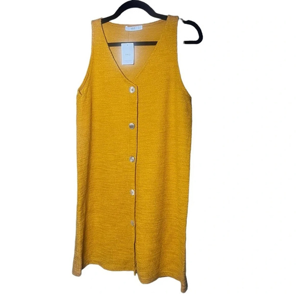 Mango Mustard Knit Mini Dress | Size M (6) | NWT | Button-Front Sundress - Picture 12 of 12